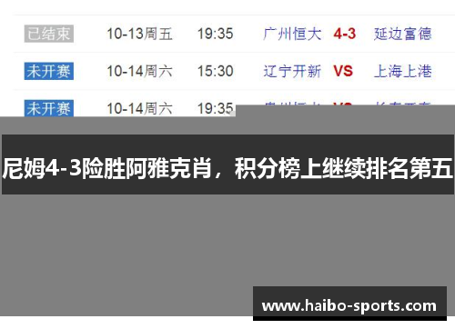 尼姆4-3险胜阿雅克肖，积分榜上继续排名第五